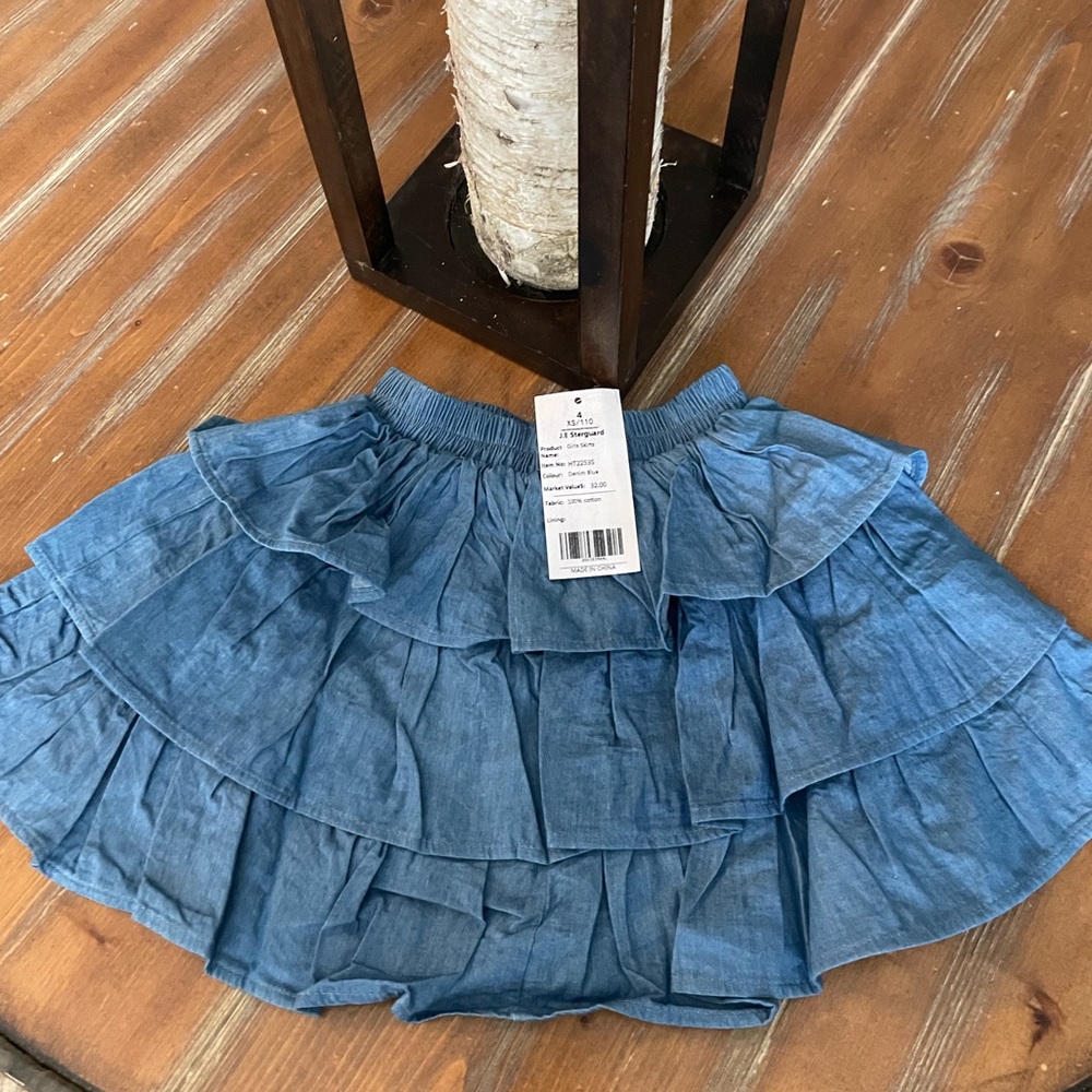 J. E. STERGUARD 3 Tier Ruffle Denim Skirt